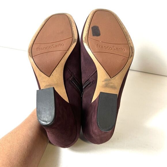 Franco Sarto Womens 8.5M Burgundy Suede Chunky Heels Zip Up Comfort Classic Pump - Picture 10 of 10